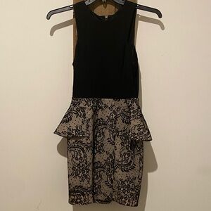 bebe Black and Tan Patterned Mini Dress